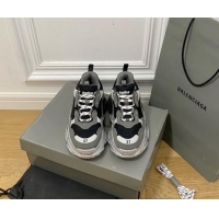 Good Looking Balenciaga Triple S Trainers Sneakers in Leather and Mesh Black/Silver/Grey 223033