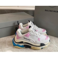 Popular Style Balenciaga Triple S Trainers Sneakers in Leather and Mesh White/Pink 223047