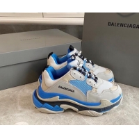 Pretty Style Balenciaga Triple S Trainers Sneakers in Leather and Mesh White/Blue 0223048