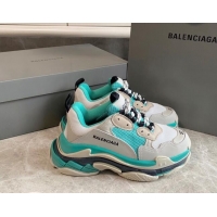 Most Popular Balenciaga Triple S Trainers Sneakers in Leather and Mesh White/Green 0223049