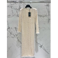 Buy Fashionable Saint Laurent Sequins & Pearls Long Dress S030809 Beige 2024