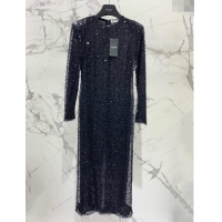 ​Super Quality Saint Laurent Sequins & Pearls Long Dress S030811 Black 2024