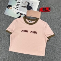 Top Grade Miu Miu Cotton Short T-shirt M21945 Pink 2024