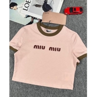 Top Grade Miu Miu Cotton Short T-shirt M21945 Pink 2024