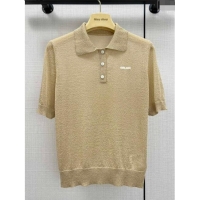 Traditional Discount Miu Miu Knit T-shirt M21948 Beige/Gold 2024