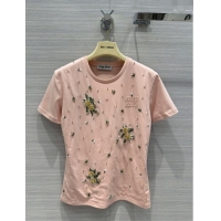 ​Pretty Style Miu Miu Crystal Cotton T-shirt M21952 Pink 2024