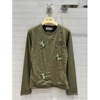 Buy Inexpensive Miu Miu Crystal Cotton Top M21957 Green 2024