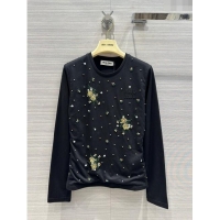 Famous Brand Miu Miu Crystal Cotton Top M21958 Black 2024