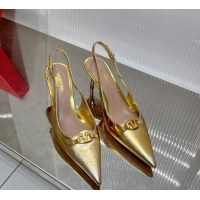 Grade Quality Valentino The Bold Edition VLogo Slingback Pumps 6cm in Glazed Metallic Leather Gold 0227048