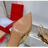 Grade Quality Valentino The Bold Edition VLogo Slingback Pumps 6cm in Glazed Metallic Leather Gold 0227048