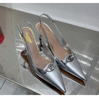 Perfect Valentino The Bold Edition VLogo Slingback Pumps 6cm in Glazed Metallic Leather Silver 0227049