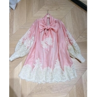 Buy Fashionable Zimmermann Ramie and Lace Dress Z030807 Pink 2024