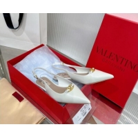 Classic Hot Valentino The Bold Edition VLogo Slingback Pumps 3cm in Calfskin White 0227055