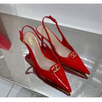 Best Grade Valentino The Bold Edition VLogo Slingback Pumps 6cm in Patent Leather Red 227057