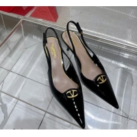 Good Looking Valentino The Bold Edition VLogo Slingback Pumps 6cm in Patent Leather Black 0227059