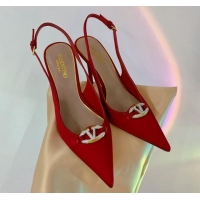 Most Popular Valentino The Bold Edition VLogo Slingback Pumps 9cm in Satin with Crystals Red 0227060