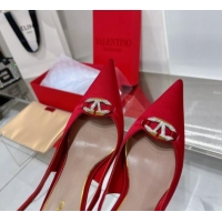 Most Popular Valentino The Bold Edition VLogo Slingback Pumps 9cm in Satin with Crystals Red 0227060