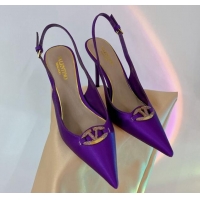 Top Grade Valentino The Bold Edition VLogo Slingback Pumps 9cm in Satin with Crystals Purple 0227061