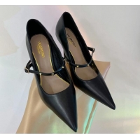 Top Design Valentino Roman Stud Mary Janes Pumps 9.5cm in Calfskin Black 0227064