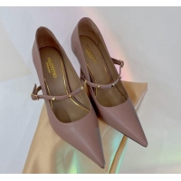 Fashion Valentino Roman Stud Mary Janes Pumps 9.5cm in Calfskin Nude 227067