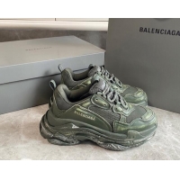 Best Price Balenciaga Triple S Trainers Sneakers in Leather and Mesh Distressed Green 0223056