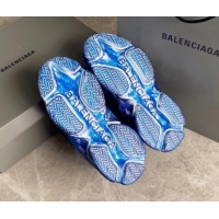 Luxurious Balenciaga Triple S Trainers Sneakers in Leather and Mesh Distressed Blue 0223057