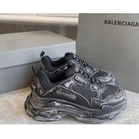 Shop Duplicate Balenciaga Triple S Trainers Sneakers in Leather and Mesh Distressed Black 223061