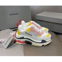 Top Grade Balenciaga Triple S Trainers Sneakers in Leather and Mesh Yellow/Pink 0223069