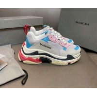 Unique Style Balenciaga Triple S Trainers Sneakers in Leather and Mesh Blue/Pink 0223070