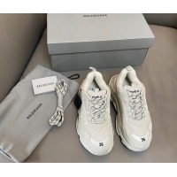 Sumptuous Balenciaga Triple S Trainers Sneakers in Leather and Mesh Khaki Grey 0223076