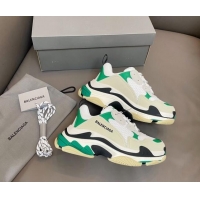 Shop Duplicate Balenciaga Triple S Trainers Sneakers in Leather and Mesh White/Green 0223077