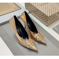 Good Quality Balenciaga Square Knife BB Pumps 10cm in Metallic Effect Calfskin Champagne 0321119