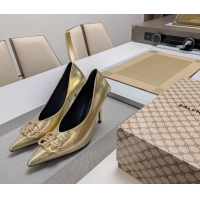 Good Looking Balenciaga Square Knife BB Pumps 10cm in Metallic Effect Calfskin Gold 0321120