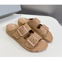 Grade Quality Balenciaga Sunday Flat Slide Sandals in Suede Camel 321132