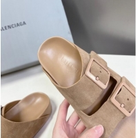 Grade Quality Balenciaga Sunday Flat Slide Sandals in Suede Camel 321132