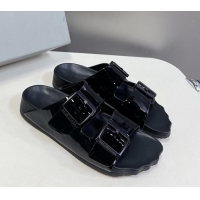 Popular Style Balenciaga Sunday Flat Slide Sandals in Patent Leather Black 321133