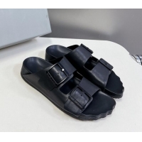 Unique Style Balenciaga Sunday Flat Slide Sandals in Calf Leather Black 321134