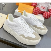 Perfect Louis Vuitton V Groovy Platform Sneakers in Monogram Leather and Suede White/Grey 0226114