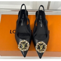 Classic Hot Louis Vuitton Met Slingback Ballerinas Flat in Satin Black 226120