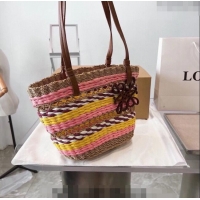 Well Crafted Loewe Striped Straw Basket Bag 0708 Pink 2023