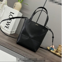 Top Quality Loewe Mini Puzzle Fold Tote in shiny calfskin L4067 Black 2023