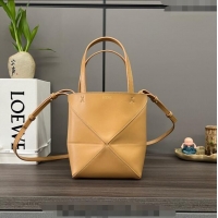 Grade Quality Loewe Mini Puzzle Fold Tote in shiny calfskin L4067 Warm Desert Brown 2023