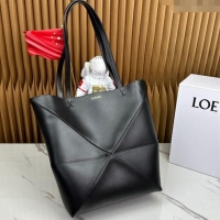 Most Popular Loewe Medium Puzzle Fold Tote in shiny calfskin LE4068 Black 2023