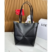 Most Popular Loewe Medium Puzzle Fold Tote in shiny calfskin LE4068 Black 2023