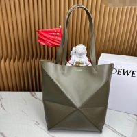 Best Luxury Loewe Medium Puzzle Fold Tote in shiny calfskin LE4068 Dark Khaki Green 2023