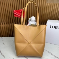 Inexpensive Loewe Medium Puzzle Fold Tote in shiny calfskin LE4068 Warm Desert Brown 2023