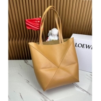 Inexpensive Loewe Medium Puzzle Fold Tote in shiny calfskin LE4068 Warm Desert Brown 2023