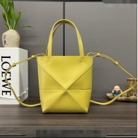 Affordable Price Loewe Mini Puzzle Fold Tote in shiny calfskin LE4069 Bright Ochre Yellow 2023