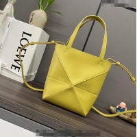 Affordable Price Loewe Mini Puzzle Fold Tote in shiny calfskin LE4069 Bright Ochre Yellow 2023