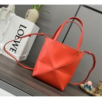 New Design Loewe Mini Puzzle Fold Tote in shiny calfskin LE4069 Sunrise Orange 2023